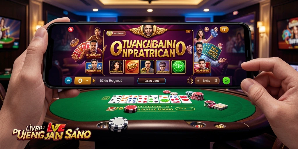 Screenshot gameplay Live Casino di aplikasi 6RT yang menampilkan dealer langsung.