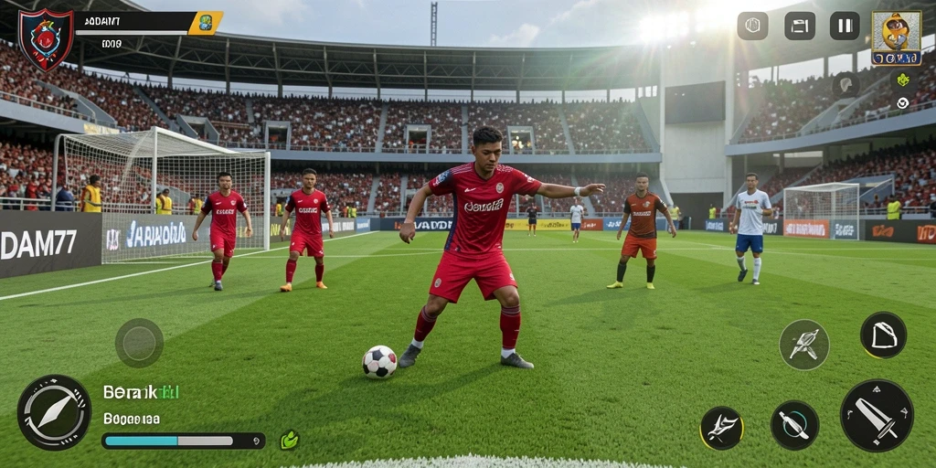 Screenshot ADAM77 menampilkan aksi pertandingan sepak bola yang mendebarkan.