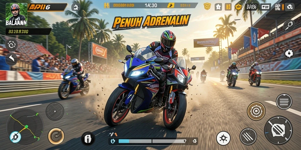 Gameplay seru dan menegangkan dalam balapan motor.
