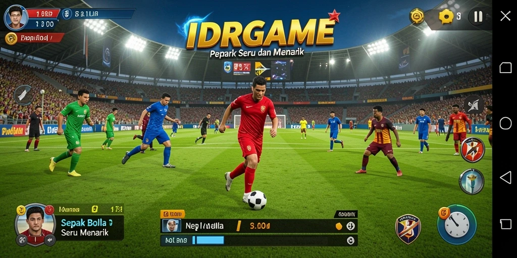 Screenshot menunjukkan aksi seru dalam permainan sepak bola.