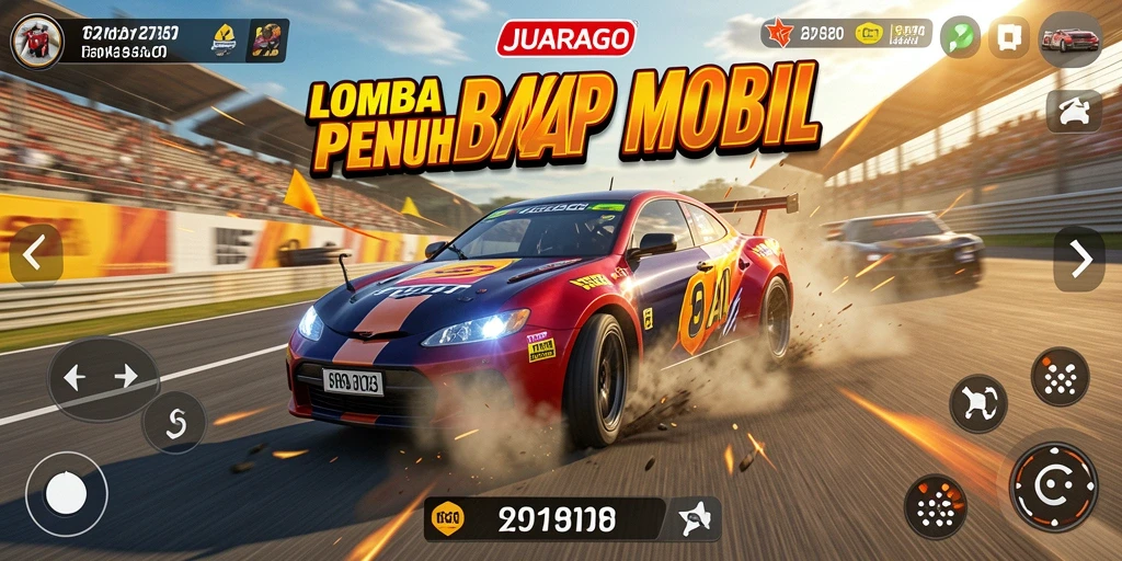 Screenshot gameplay JUARAGO yang menunjukkan balapan mendebarkan.