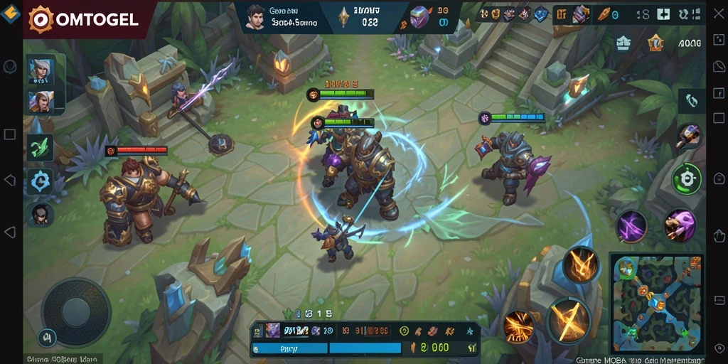 Tampilan gameplay seru dalam OMTOGEL dengan karakter MOBA unik.