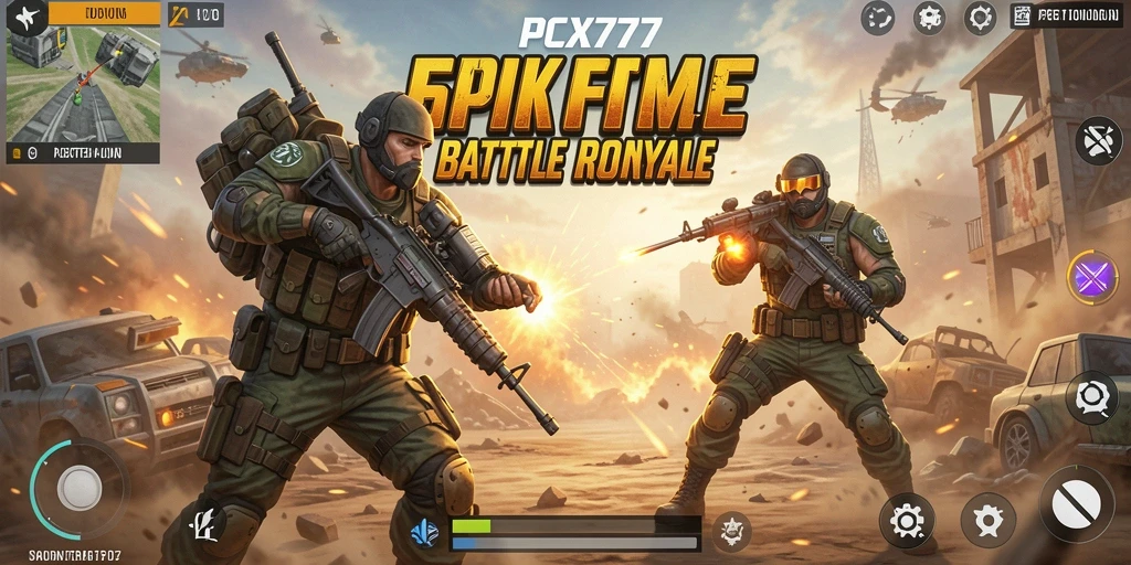 Tampilan gameplay PCX777 yang mendebarkan dalam pertempuran Battle Royale.